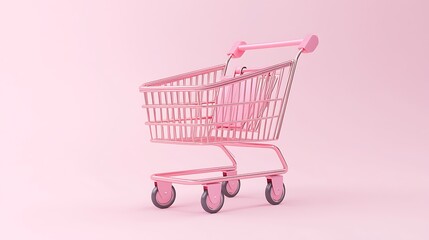 Pink shopping cart on pink background.