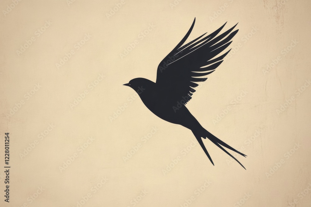 Poster silhouette of a bird soaring gracefully against a textured background in a minimalistic style. gener