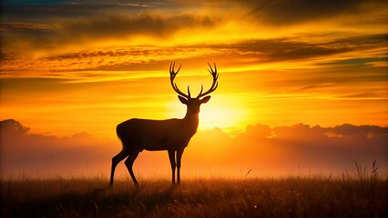 Majestic Deer Silhouette at Sunset - Wildlife Nature Photography