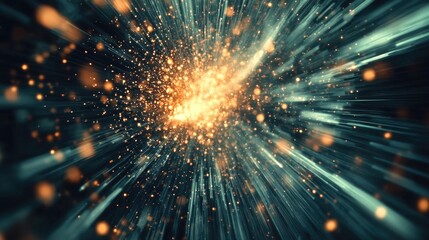 Fototapeta premium Digital explosion of light and energy, space particles, futuristic technology concept. Abstract science background for stock footage. Futuristic particle effects with sparkles and laser beam.