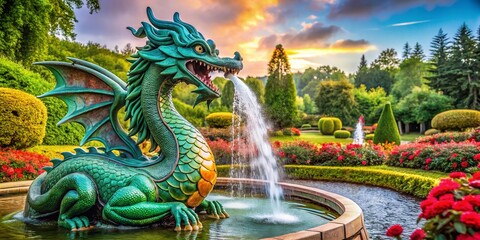 Fototapeta premium Majestic Dragon Fountain with Ample Copy Space - Left Composition