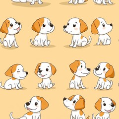 Naklejka premium Cute dogs doodle set. Cartoon dog or puppy characters design collection with flat color in different poses.