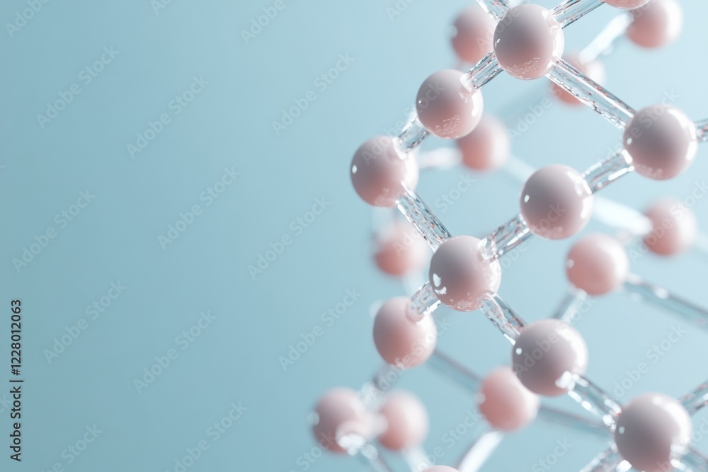 Poster Futuristic Lab Experiment Visualization Sleek Molecular Model with Glass Nodes on Aqua Backdrop - Biotech Innovation and Scientific Data Analysis for Cutting-Edge Research