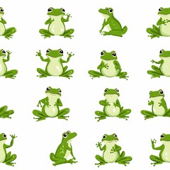 Naklejka premium Seamless pattern of cute frog stay on leaf in the river background.