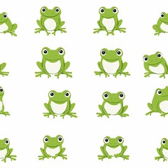 Obraz premium Seamless pattern of cute frog stay on leaf in the river background.