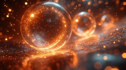 Illuminated energy spheres abstract digital environment visual artwork dynamic perspective