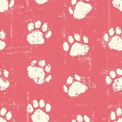 Paw print seamless pattern, cat, dog foot, animal sketch background. Animal step texture.