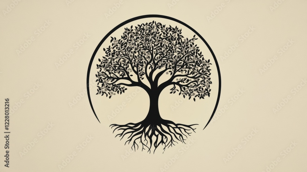 Leinwandbilder tree of life illustration with intricate roots and leaves in a circular design symbolizing connectio