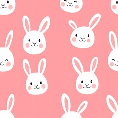 Rabbit cartoon face pattern seamless background.