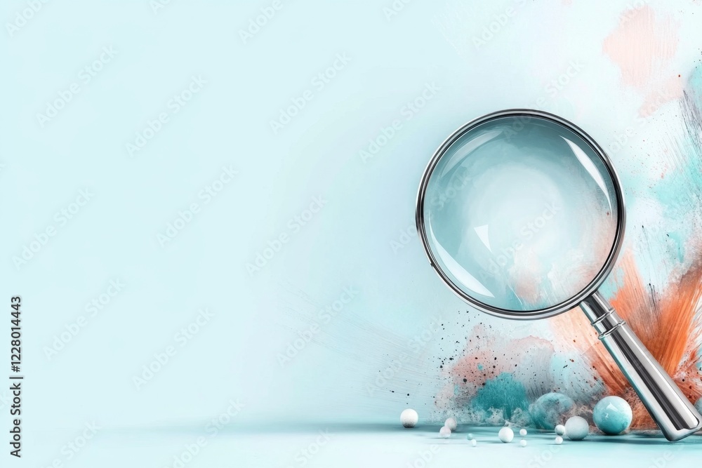 Poster a clean, modern line drawing of a magnifying glass hovering over a group of dots, symbolizing carefu
