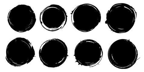 Set Black grunge round shapes. Brush strokes frames elements, frames for design. Vector isolated on white background.