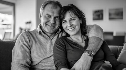 Man and woman hugging on sofa