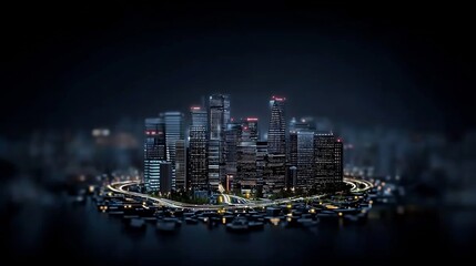 Obraz premium A vibrant city skyline illuminated at night, showcasing modern architecture and waterfront activity