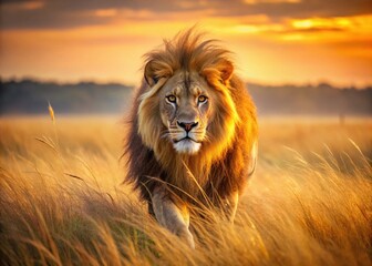 Majestic Lion Roaming Free on the African Savanna: Stunning Wildlife Portrait