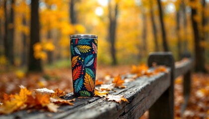 Colorful Autumn Leaves Tumbler in Fall Forest Setting