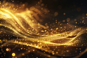 Elegant Black and Gold Abstract Fluid Waves with Shimmering Metallic Texture for Luxury, Modern Glamour, and High-End Design Backgrounds