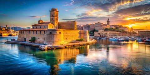 Fototapeta premium Majestic Marseille Fort Saint Jean: Panoramic View with High Depth of Field
