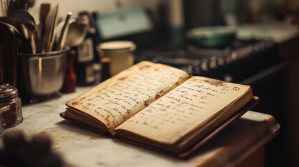 A book with handwritten text on the pages.