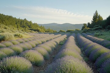 Fototapeta premium Lavender Fields Stretching into Distant Horizon Light