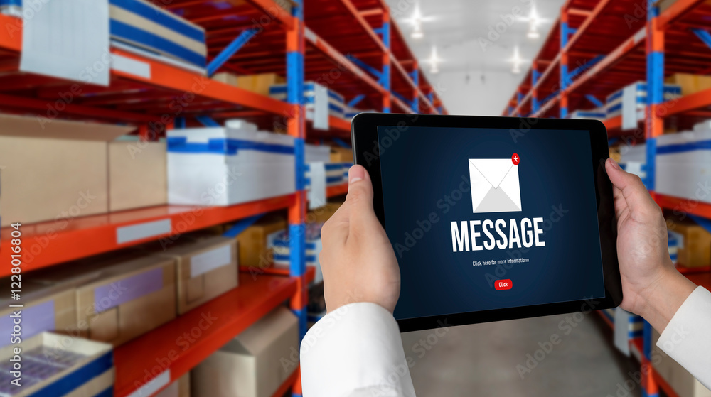 Poster email notification message showing on computer screen snugly. digital marketing message information 