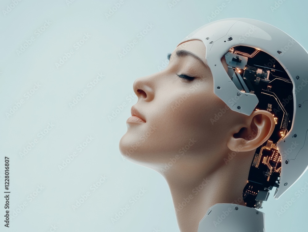 Leinwandbilder Futuristic Tech Art AI-Infused Humanoid with Digital Circuitry - Empowering Smart Industry Transformation and Advanced Cognitive Modeling for Modern Tech Innovators