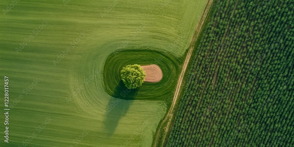 Poster aerial precision agriculture lush crop field with remote sensing technology - solar-powered data col