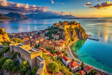 Fototapeta premium Majestic Nafplio: Palamidi Fortress Overlooking the Picturesque Town, Greece