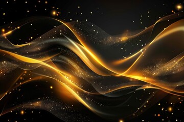 Elegant Black and Gold Abstract Fluid Waves with Shimmering Metallic Texture for Luxury, Modern Glamour, and High-End Design Backgrounds