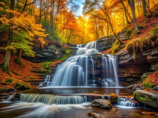 Majestic Onandaga Falls Autumn Waterfall in Ricketts Glen State Park, Pennsylvania