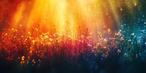 Obraz premium Vibrant flowering meadow in nature colorful landscape abstract floral photography dreamy view