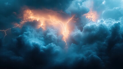Fototapeta premium Dramatic thunderstorm lightning strikes nature visual art cloudy atmosphere aerial perspective