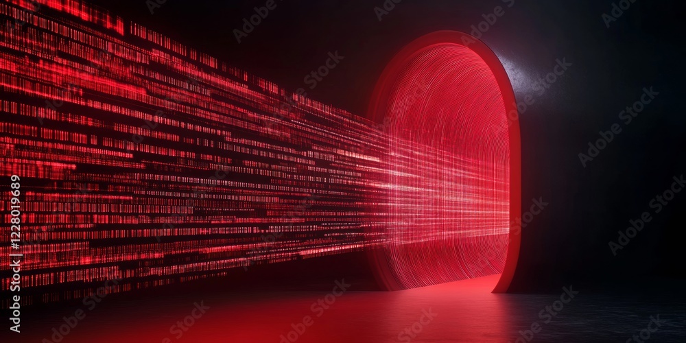 Fototapete Futuristic Tech Aesthetic Virtual Reality Firewall with Red Data Streams in Enterprise Security - Cutting-edge Digital Defense and Risk Management for Modern Business Optimization