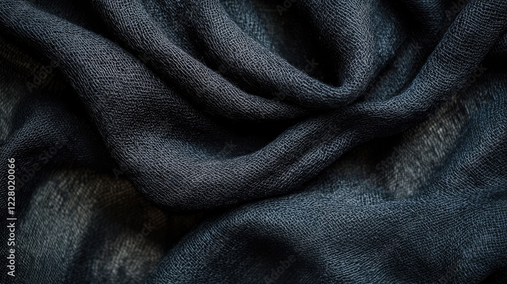 Poster abstract woven black fabric with intricate threadwork and light falling gently to reveal subtle text