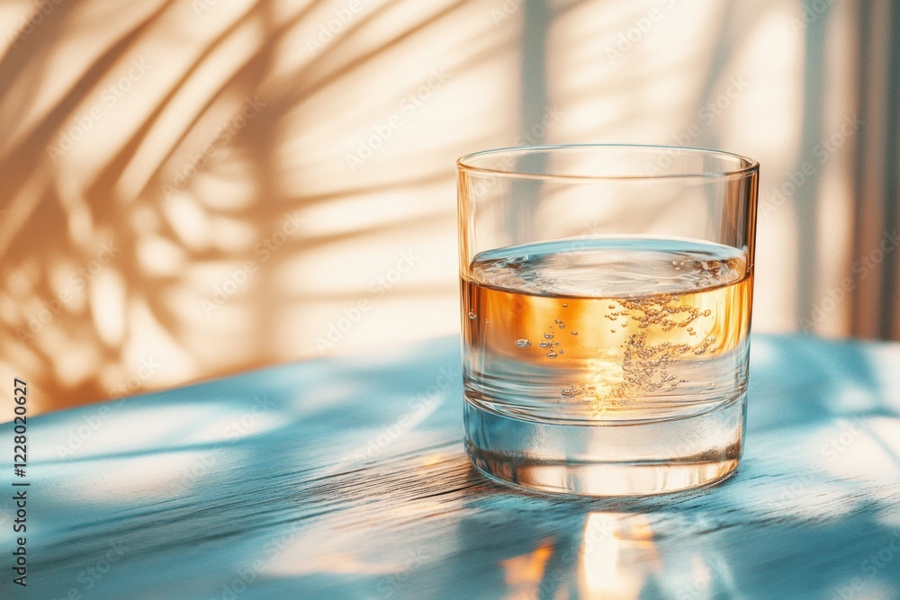 Poster a minimalist depiction of a glass with only a small amount of water at the bottom, symbolizing insuf