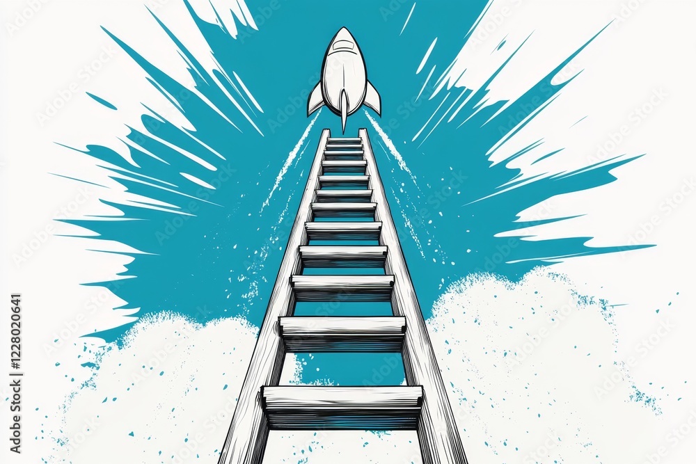 Aufkleber a minimalist depiction of a ladder extending upwards indefinitely, drawn with clean, simple lines