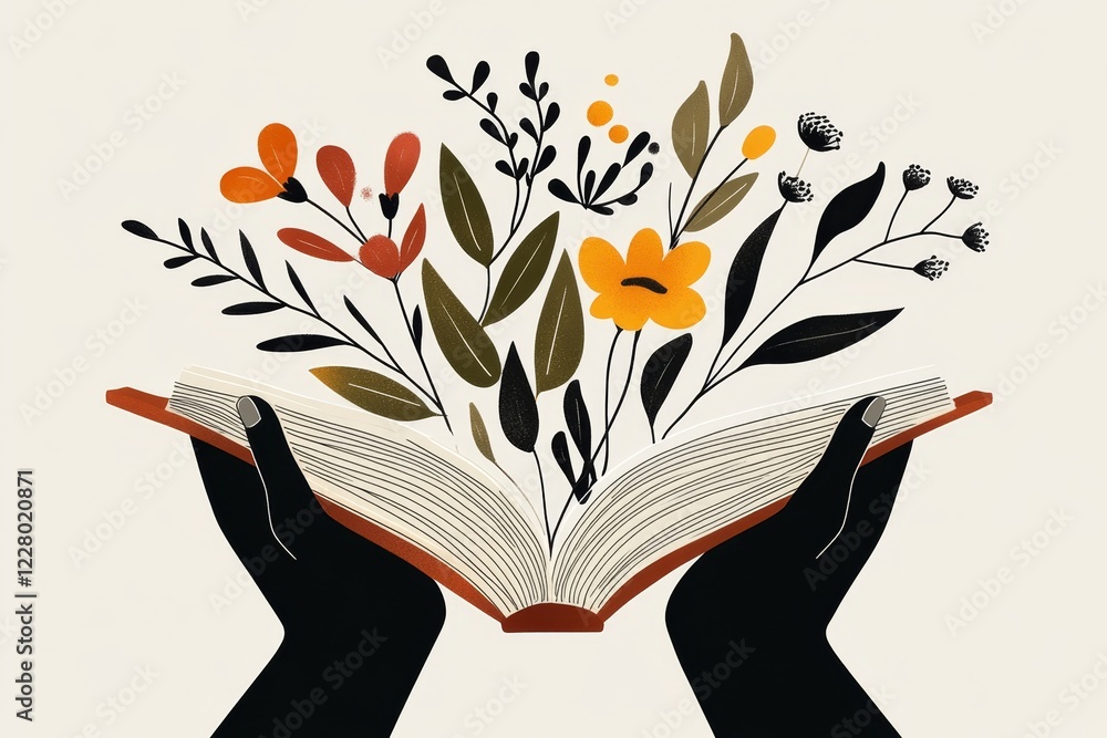 Poster a minimalist illustration of a pair of unsteady hands holding a beginner manual, with simple lines a