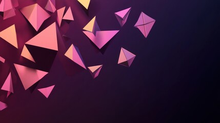 Obraz premium Abstract 3D rendering of pink and purple pyramids on dark background.