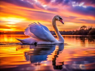 Fototapeta premium Majestic Swan Silhouette at Sunset - Elegant Wildlife Photography