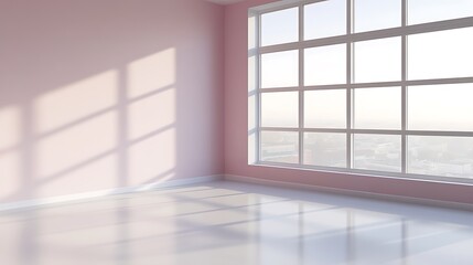 Fototapeta premium Sunlit Empty Room With Large Window and Pink Walls