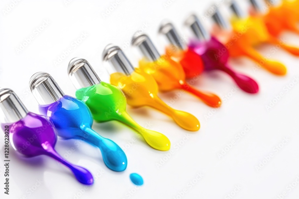 Poster vividly colored paint dripping down from the tips of several paintbrushes, creating a textured and v
