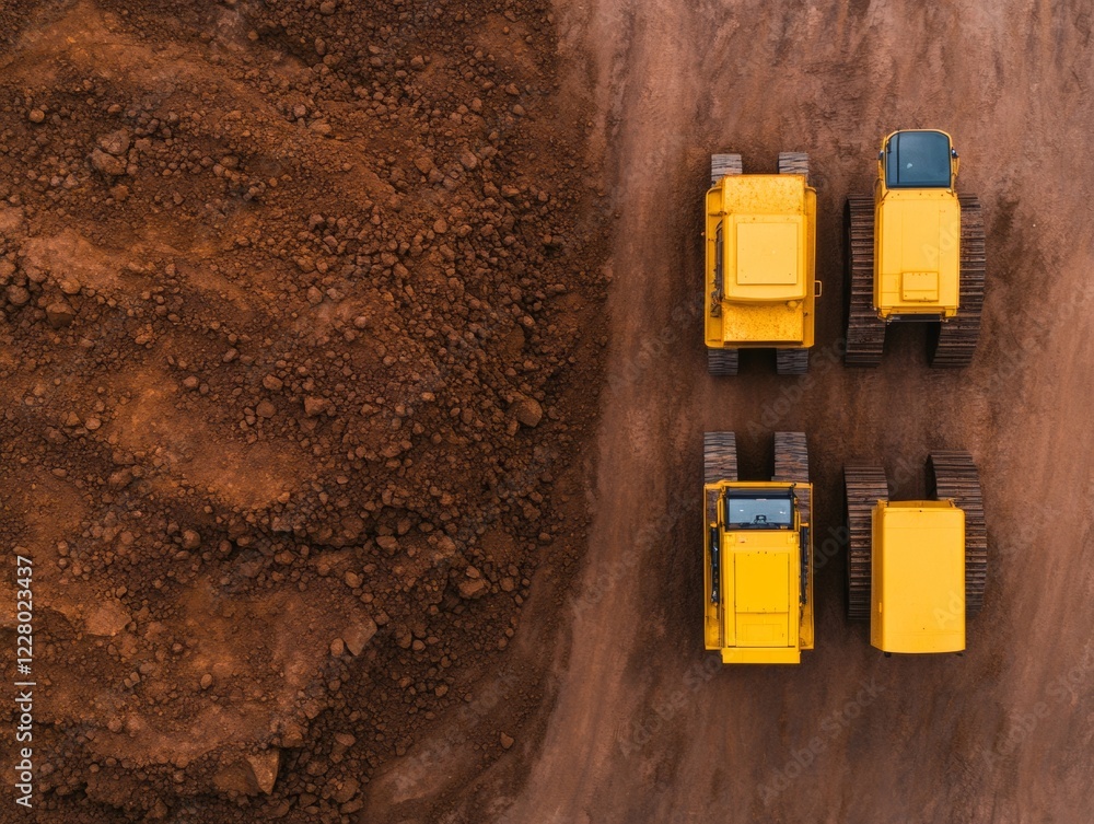 Aufkleber industrial drone view precision monitoring of construction sites with heavy equipment on earthy terr
