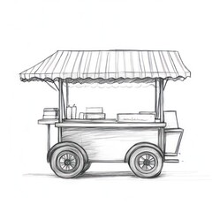 Obraz premium Sketch of food cart, street market, selling snacks