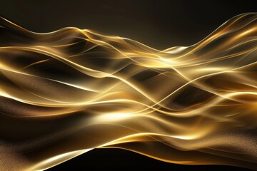 Elegant Black and Gold Abstract Fluid Waves with Shimmering Metallic Texture for Luxury, Modern Glamour, and High-End Design Backgrounds