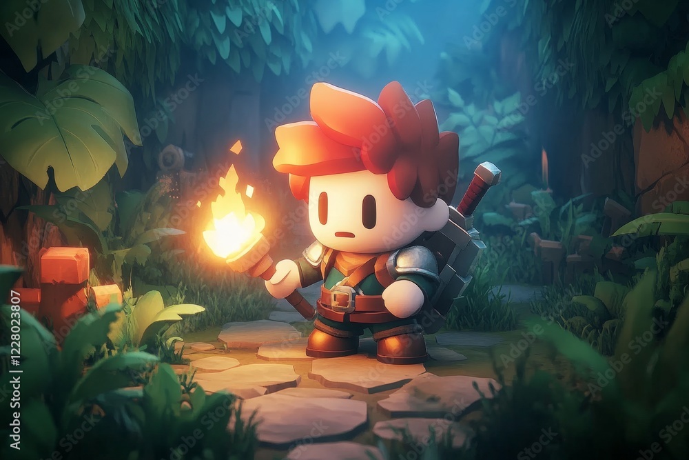 Poster A pixel art scene of a character in a video game with a nearly empty health bar, navigating a dungeon lit by insufficient torches