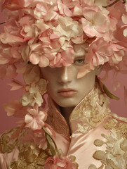 Portrait of a person with flowers. Renaissance blooming fashion cover