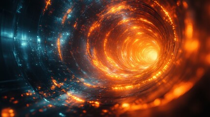 Dynamic cosmic voyage through a glowing tunnel abstract digital art futuristic environment