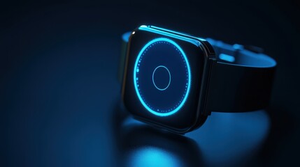 A watch with a blue face and a blue circle on it