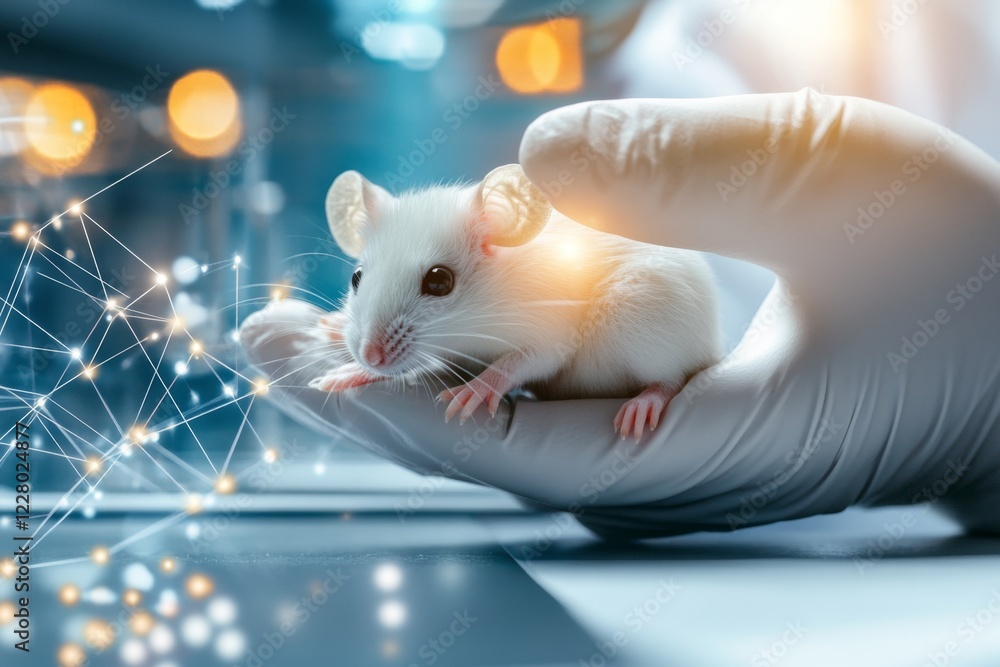 Aufkleber A scientist observing the behavior of lab mice, with charts and data spread on a table nearby
