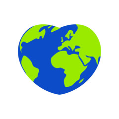 Planet Earth in shape of a heart vector iflat llustration