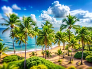 Maui Palm Trees Ocean Tilt-Shift Miniature Landscape Stock Photo